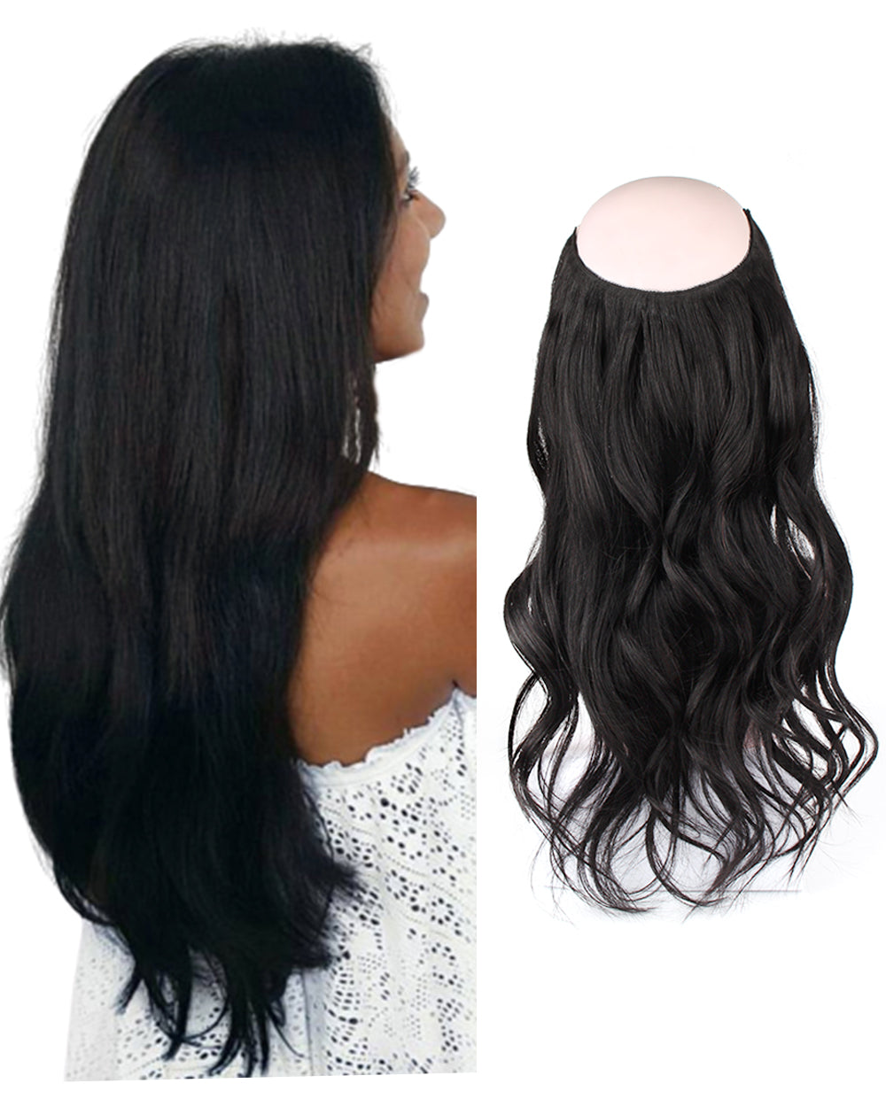 18 inch Jet Black Halo Hair Extensions – Sassina Hair