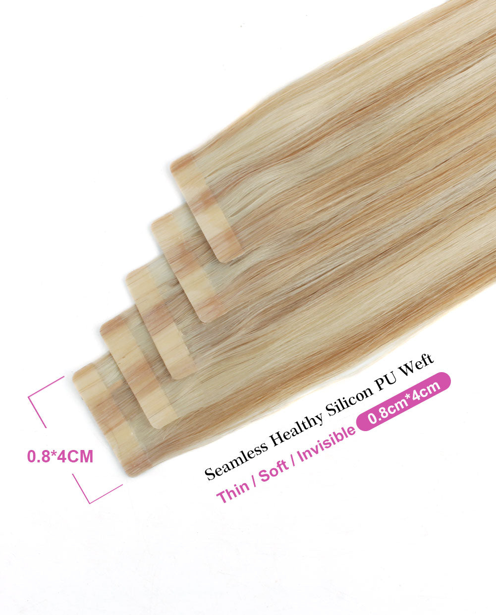 20inch Tape in Hair Extensions Real Human Hair Highlights 12/60#