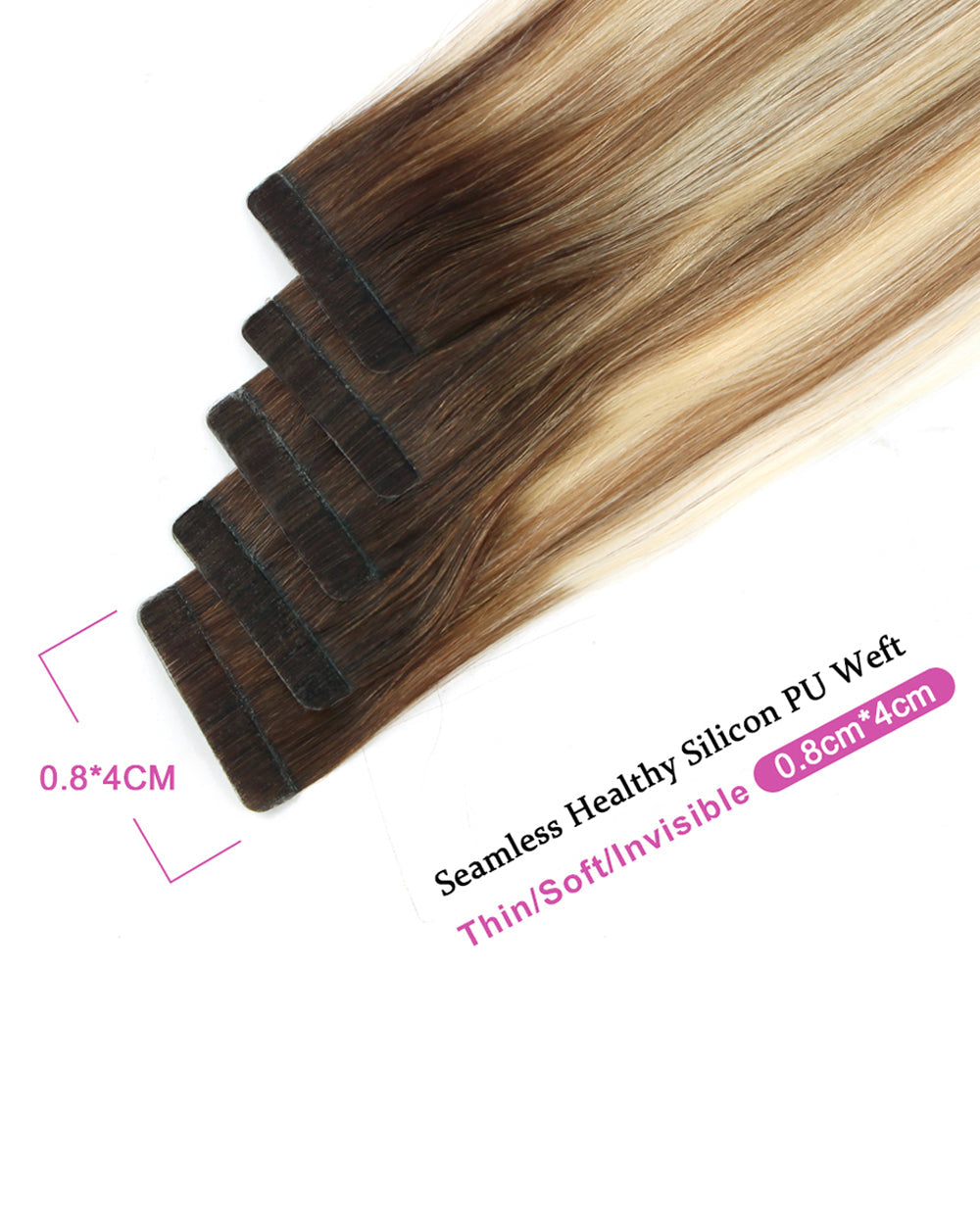 18 inch Tape In Hair Extensions Rooted Highlights R3/P8-613# Real 100% Human Remy Hair