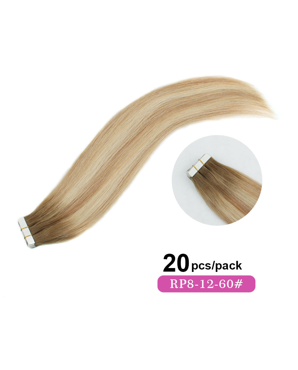 20inch Tape in Hair Extensions Real Human Hair RP8-12/60#