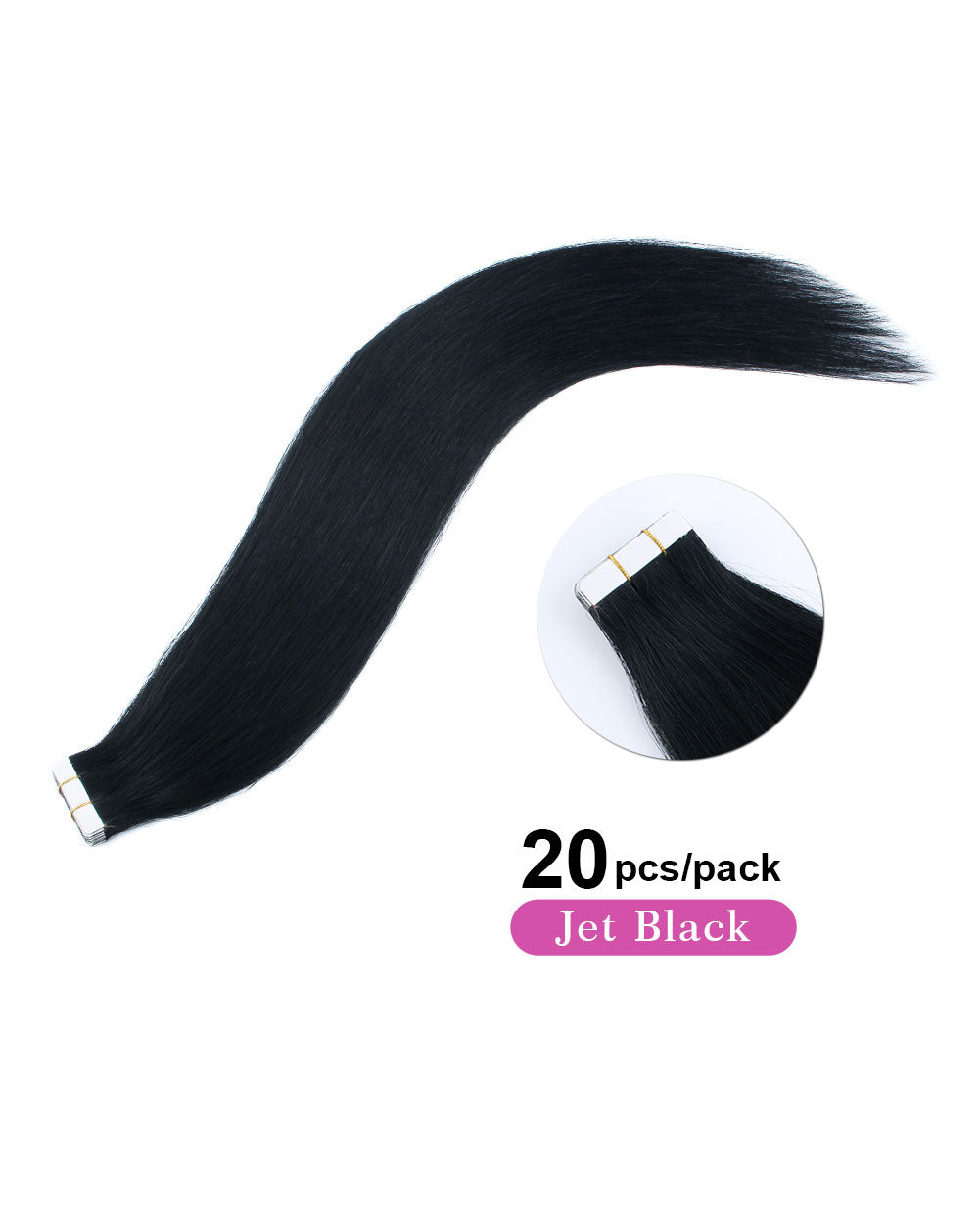 20inch Tape in Hair Extensions Real Human Hair Jet Black
