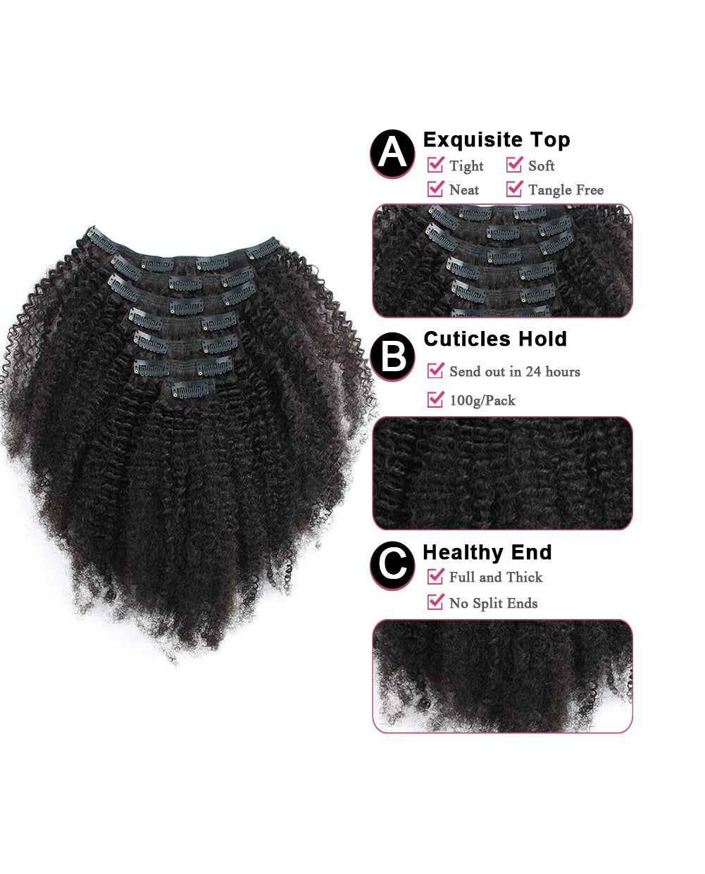 20 inch Afro Curly Clip In Human Hair Extensions for African American