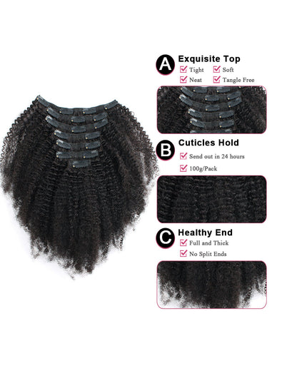 20 inch Afro Curly Clip In Human Hair Extensions for African American