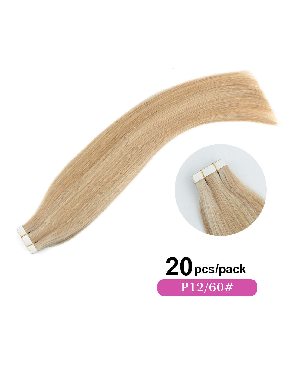 14 inch Tape In Hair Extensions Rooted #12/60 Real 100% Human Remy Hair