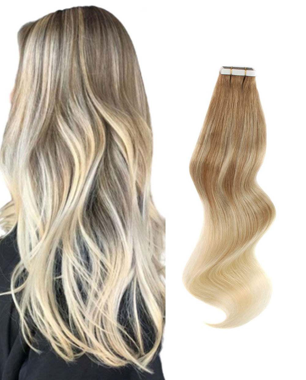 14 inch Tape In Hair Extensions Highlights #8/60 Real 100% Human Remy Hair