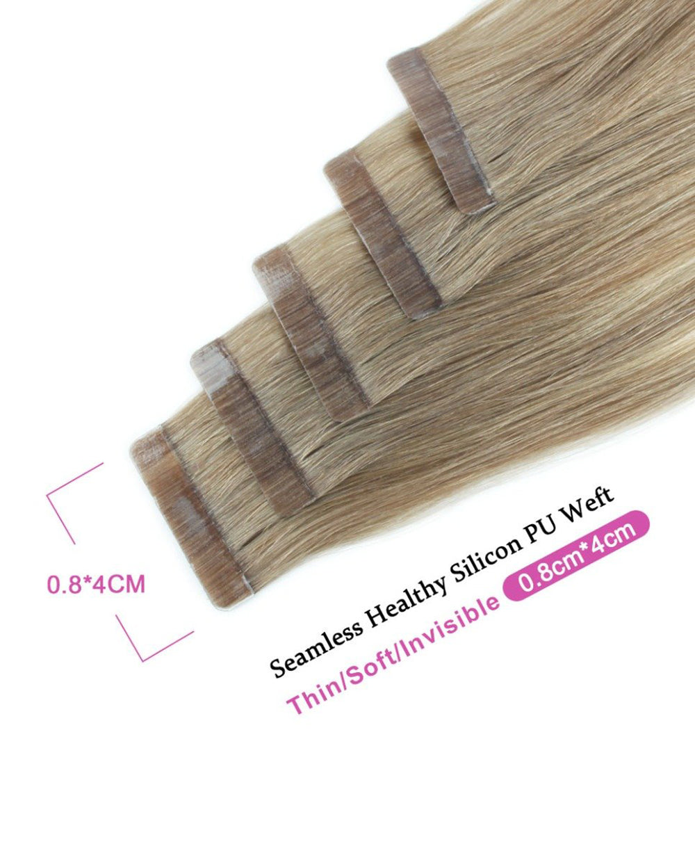 14 inch Tape In Hair Extensions Highlights #8/60 Real 100% Human Remy Hair