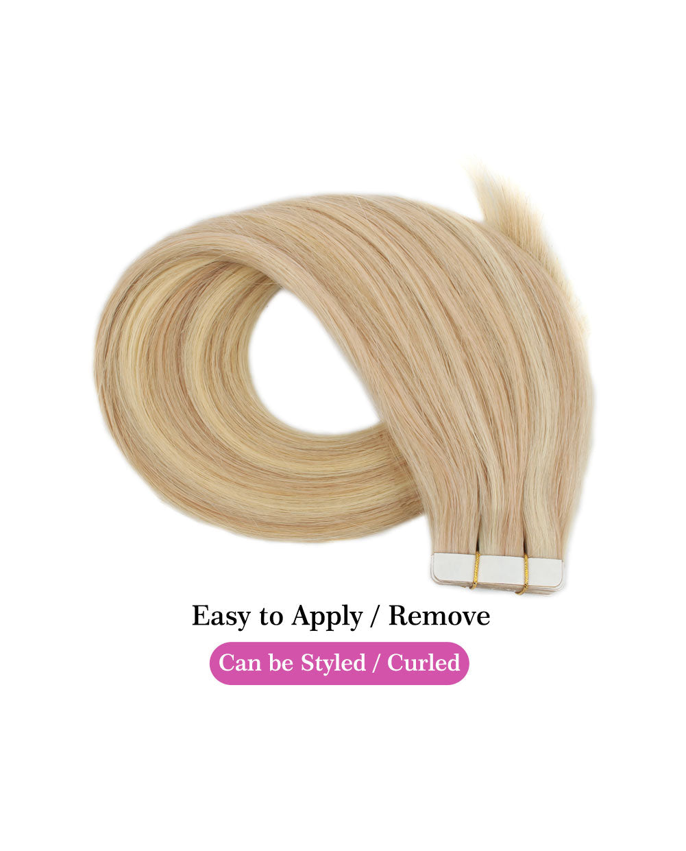 22 inch Tape In Hair Extensions Highlights 18/613# Real 100% Human Rem ...