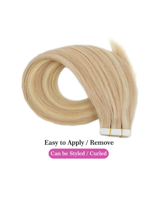 22 inch Tape In Hair Extensions Highlights 18/613# Real 100% Human Remy Hai