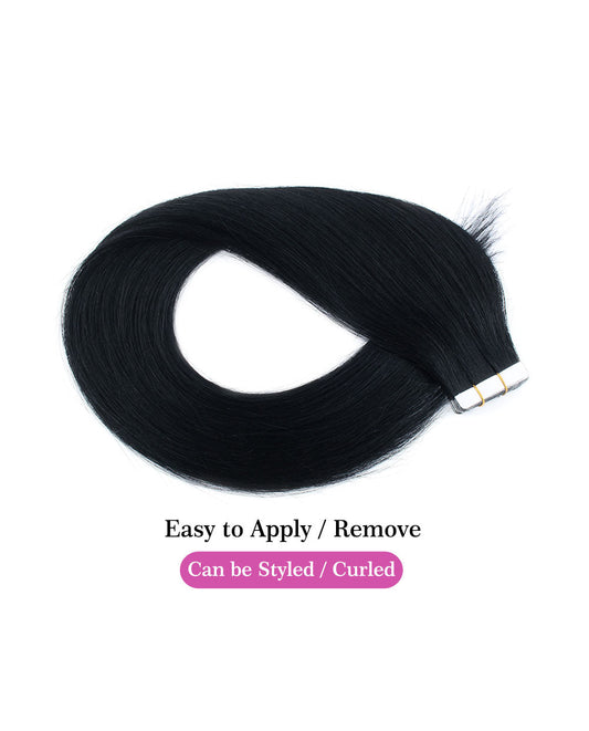 22 inch Tape In Hair Extensions Jet Black Real 100% Human Remy Hair