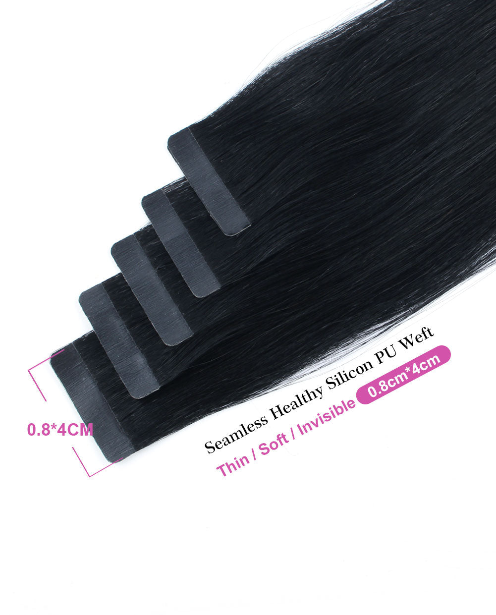18 inch Tape In Hair Extensions Jet Black Real 100% Human Remy Hair