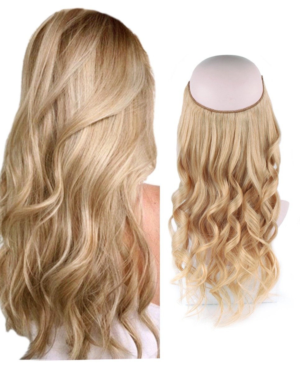 20 inch Dirty Blonde Hair Extensions One Piece Halo Human Hair Extensions