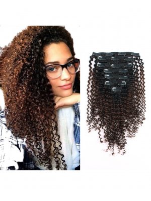 Ombre 1B/4# Kinky Curly 3C Clip In Extensions