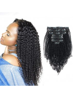 Jet Black Kinky Curly 3C Clip In Hair Extensions